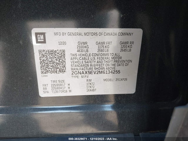 Chevrolet Equinox Awd 1fl 2021 2GNAX5EV2M6134255 Image 9