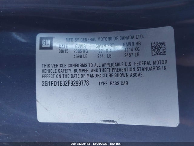 Chevrolet Camaro 1lt 2015 2G1FD1E32F9299778 Image 9