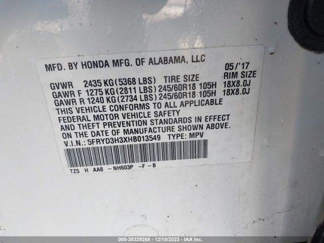 5FRYD3H3XHB013549 Acura MDX