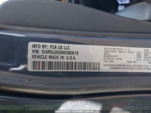 1C4RDJDG6MC683819 Dodge Durango Gt Plus Awd