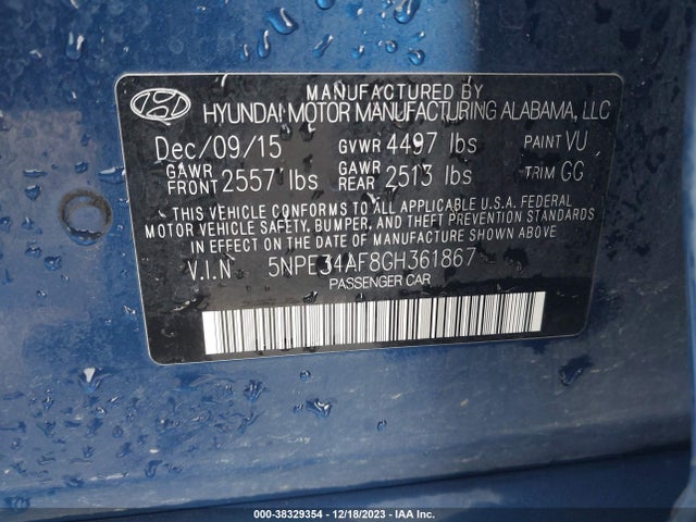 2016 HYUNDAI SONATA SPORT VIN: 5NPE34AF8GH361867