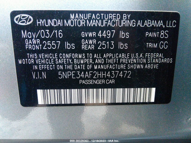 2017 HYUNDAI SONATA LIMITED VIN: 5NPE34AF2HH437472