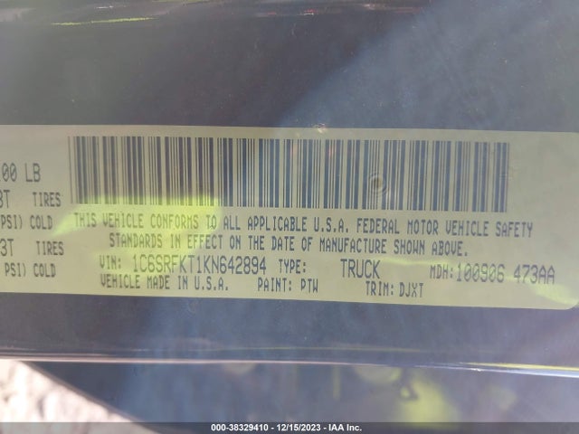 RAM 1500 Longhorn  4x4 5'7 Box 2019 1C6SRFKT1KN642894 Image 9