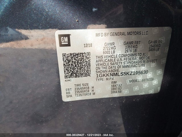 GMC Acadia Slt-1 2019 1GKKNMLS5KZ195630 Image 9