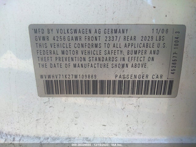 2007 VOLKSWAGEN GTI 4-DOOR VIN: WVWHV71K27W109869