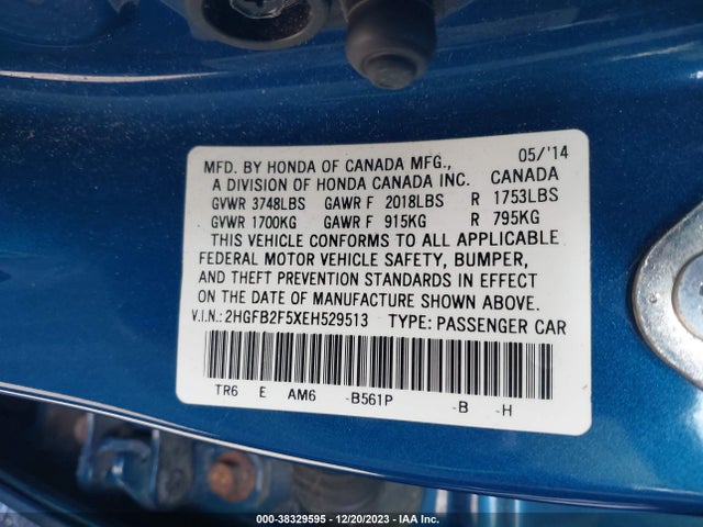 Honda Civic Lx 2014 2HGFB2F5XEH529513 Image 9