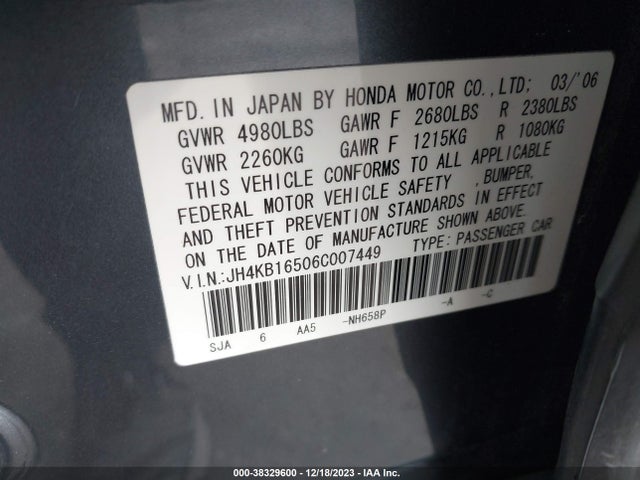 2006 ACURA RL 3.5 VIN: JH4KB16506C007449