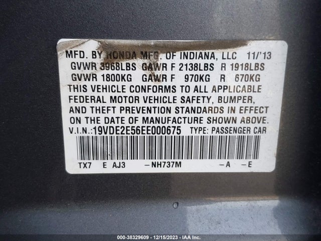 Acura Ilx 2.4l 2014 19VDE2E56EE000675 Image 9