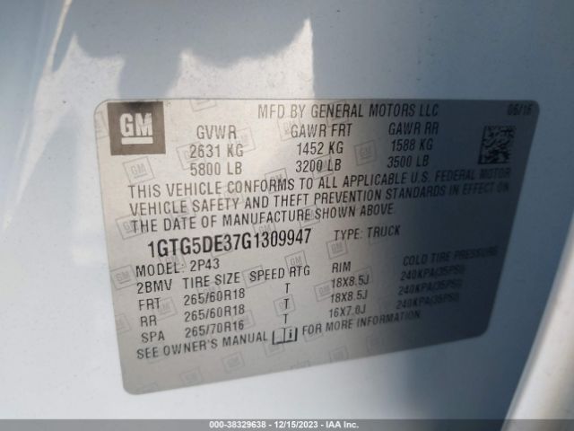1GTG5DE37G1309947 GMC CANYON SLT
