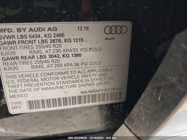 WA1BNAFY1K2038108 Audi Q5 45 Premium