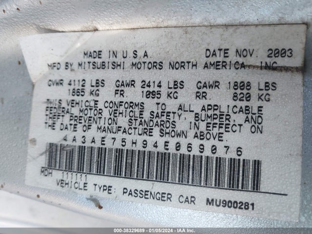 2004 MITSUBISHI ECLIPSE SPYDER 4A3AE75H94E069076 Photo 8