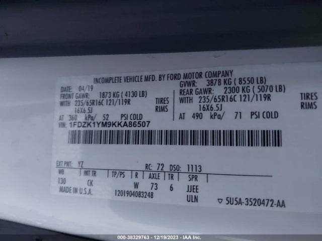 Ford Transit-150 Xlt 2019 1FDZK1YM9KKA86507 Image 9