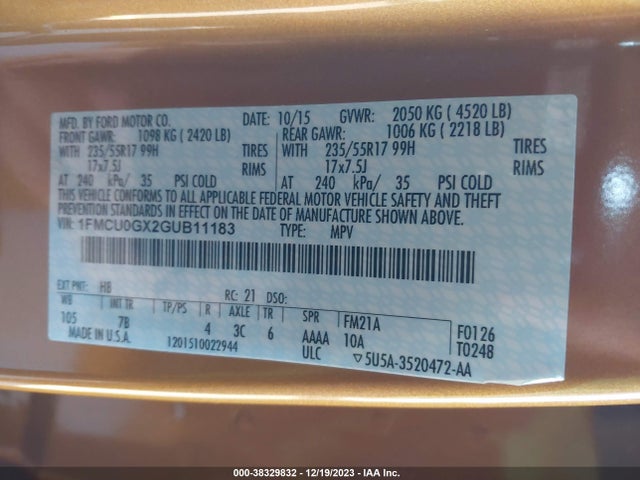 Ford ESCAPE SE 2016 1FMCU0GX2GUB11183 Image 9