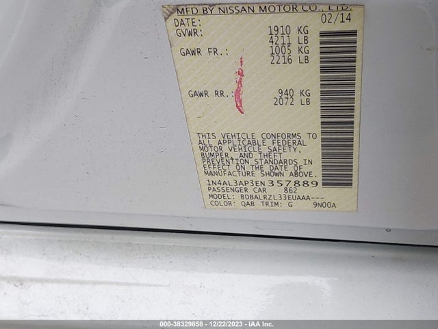 2014 NISSAN ALTIMA 2.5 S VIN: 1N4AL3AP3EN357889