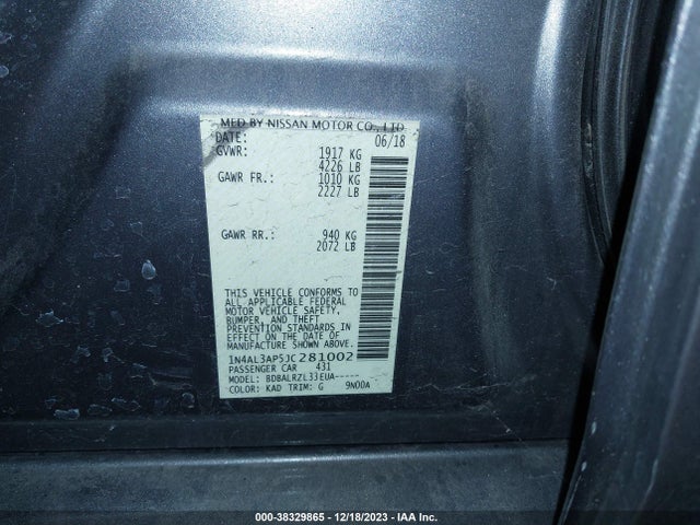 Nissan Altima 2.5 Sl 2018 1N4AL3AP5JC281002 Image 9