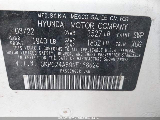 Hyundai Accent Sel 2022 3KPC24A69NE168624 Image 9