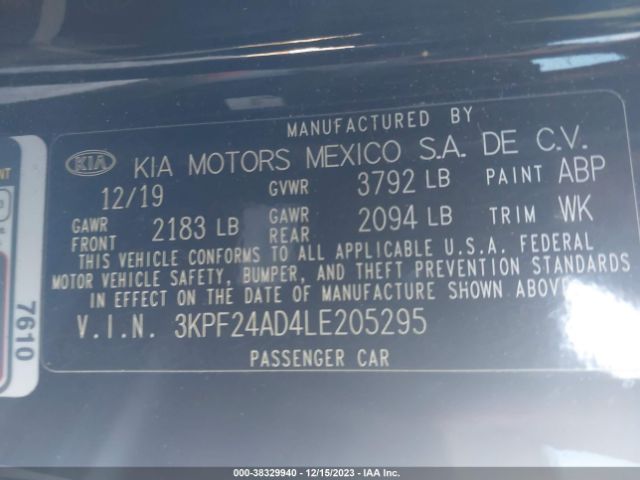 3KPF24AD4LE205295 KIA Forte Lxs