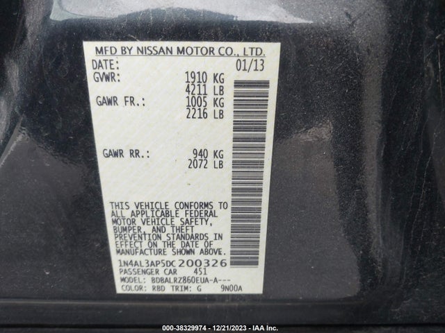 2013 NISSAN ALTIMA 2.5 S VIN: 1N4AL3AP5DC200326