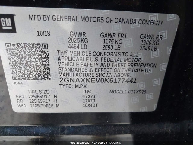 Chevrolet EQUINOX LT 2019 2GNAXKEV0K6177441 Image 9