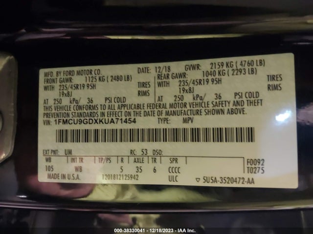 Ford ESCAPE SE 2019 1FMCU9GDXKUA71454 Image 9