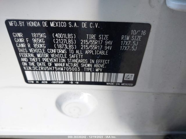 3CZRU5H75HM705003 Honda Hr-v Ex-l