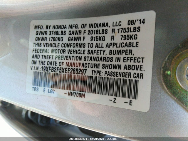 Honda Civic Lx 2014 19XFB2F5XEE265297 Image 9