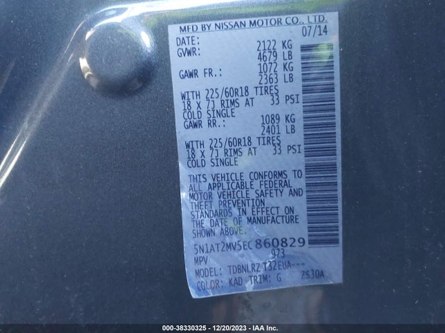 Nissan Rogue Sl 2014 5N1AT2MV5EC860829 Image 9