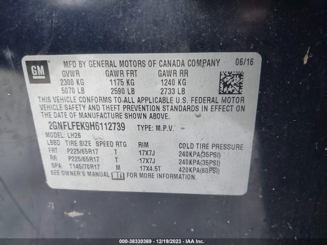Chevrolet EQUINOX LT 2017 2GNFLFEK9H6112739 Image 9