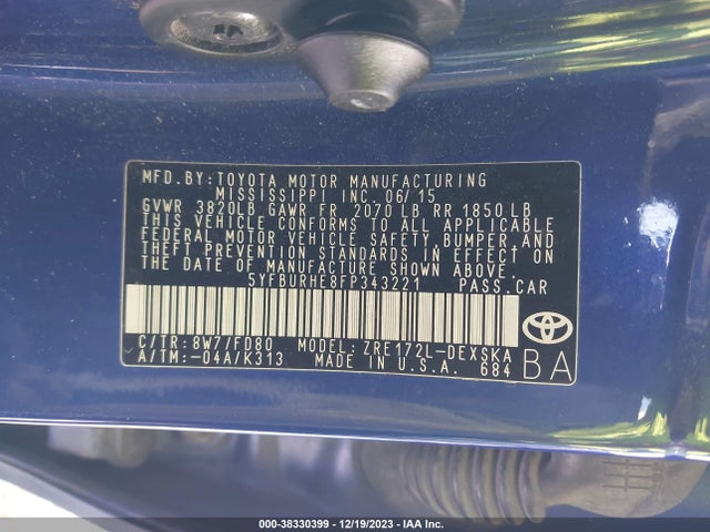 Toyota Corolla S Plus 2015 5YFBURHE8FP343221 Image 9