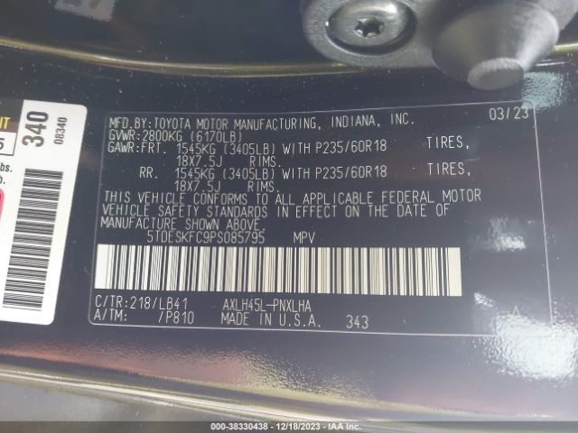 5TDESKFC9PS085795 Toyota Sienna Platinum