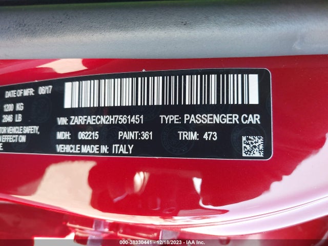 ZARFAECN2H7561451 Alfa Romeo Giulia Ti Rwd