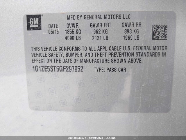 Chevrolet MALIBU 1LT 2016 1G1ZE5ST6GF297952 Image 9
