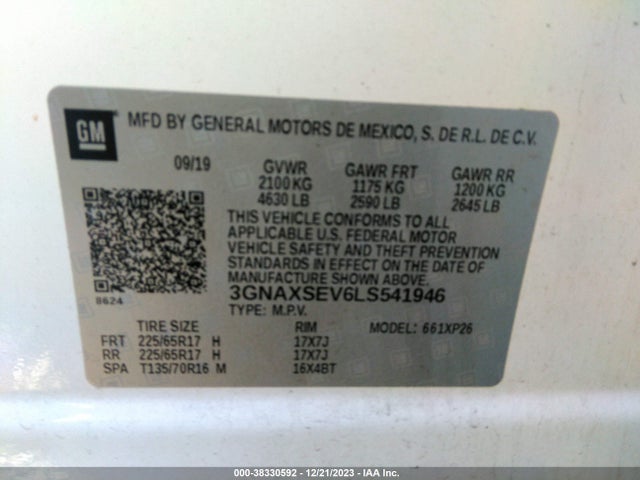 Chevrolet Equinox Awd Ls 2020 3GNAXSEV6LS541946 Image 9