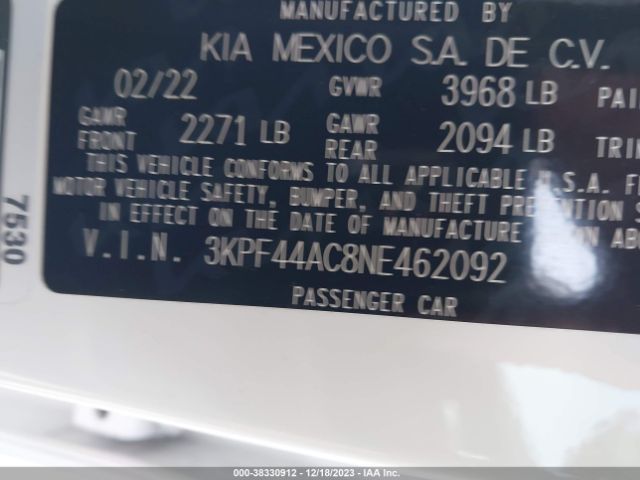 3KPF44AC8NE462092 KIA FORTE GT