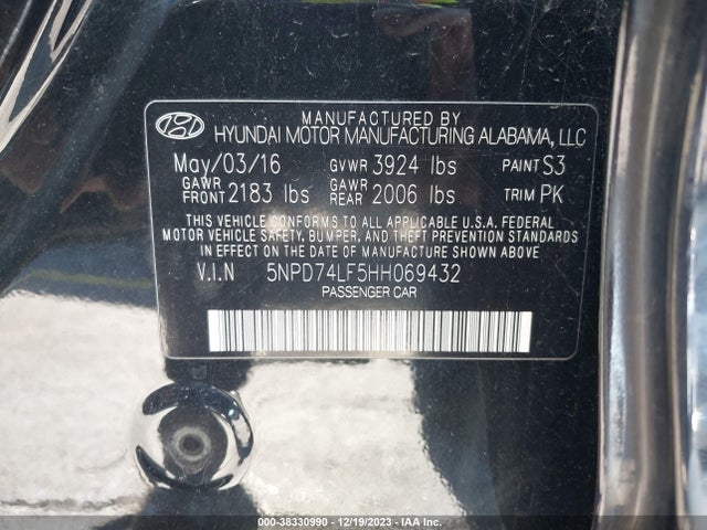 2017 HYUNDAI ELANTRA SE VIN: 5NPD74LF5HH069432
