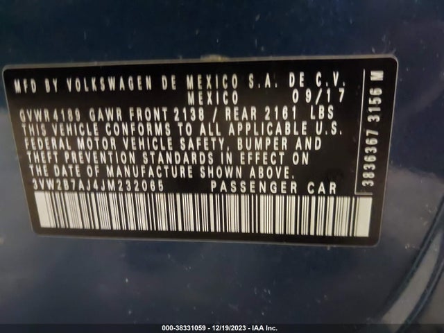 2018 VOLKSWAGEN JETTA 1.4T S VIN: 3VW2B7AJ4JM232065