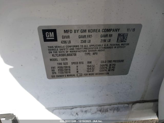 KL7CJKSBXLB058708 Chevrolet Trax Fwd Ls