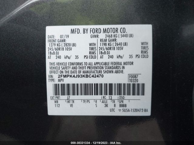 2FMPK4J93KBC42470 Ford EDGE SEL