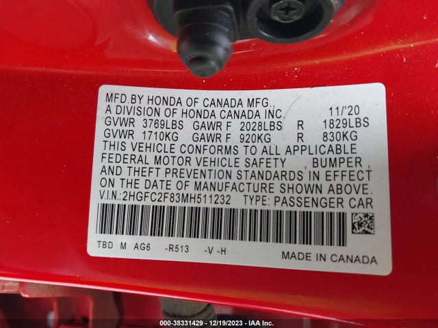 Honda Civic Sport 2021 2HGFC2F83MH511232 Image 9