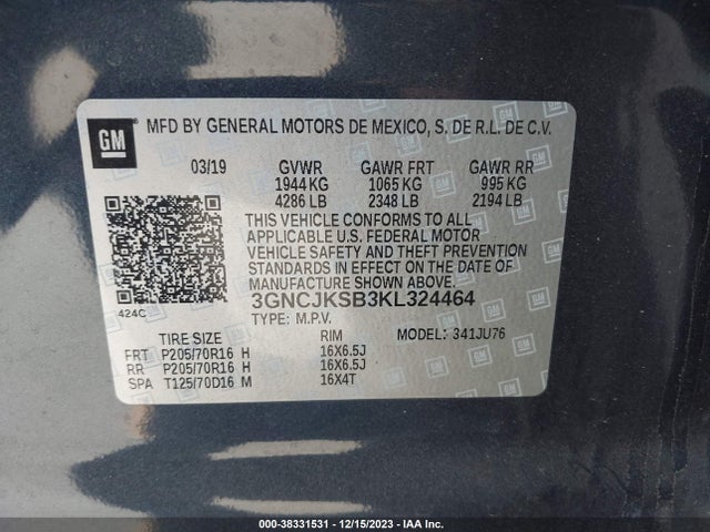 Chevrolet TRAX LS 2019 3GNCJKSB3KL324464 Image 9