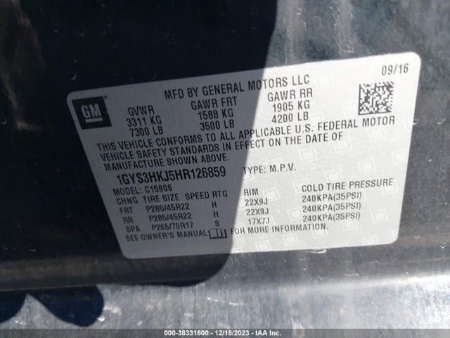 1GYS3HKJ5HR126859 Cadillac Escalade Esv Luxury
