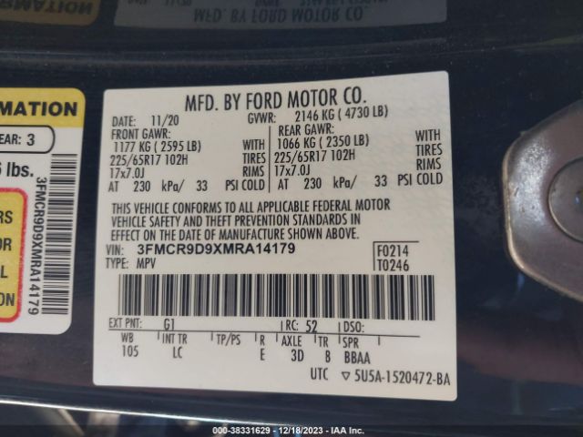 3FMCR9D9XMRA14179 Ford Bronco Sport Badlands