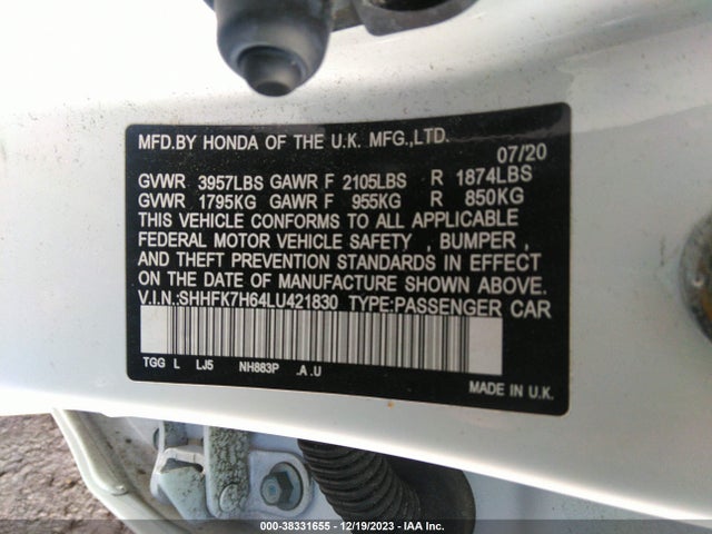 Honda CIVIC EX 2020 SHHFK7H64LU421830 Image 9