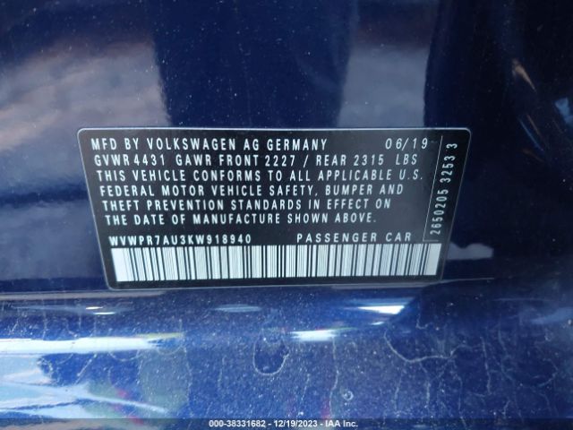 WVWPR7AU3KW918940 Volkswagen E-golf Sel Premium