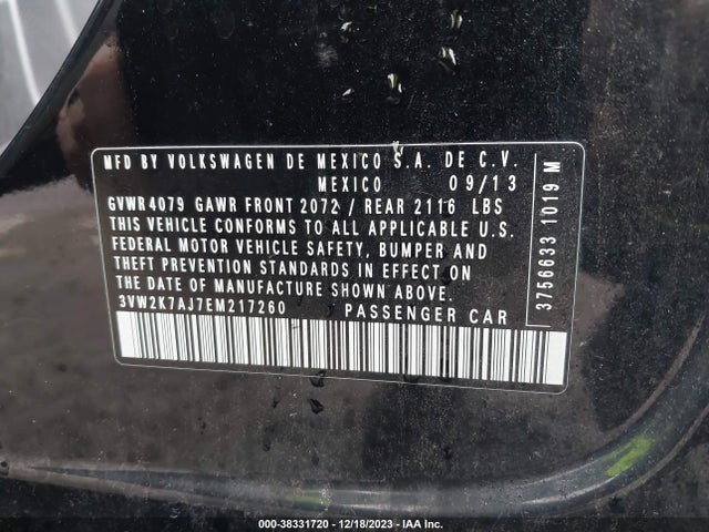 2014 VOLKSWAGEN JETTA 2.0L S VIN: 3VW2K7AJ7EM217260