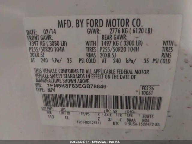 Ford Explorer Limited 2014 1FM5K8F83EGB78846 Image 9