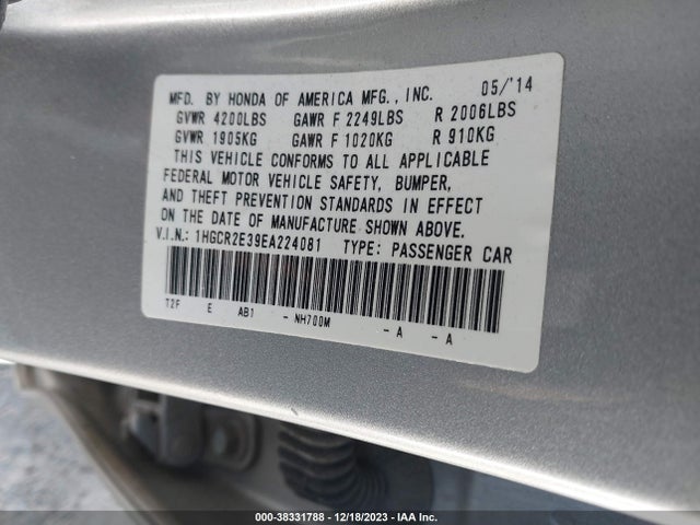 Honda ACCORD LX 2014 1HGCR2E39EA224081 Image 9