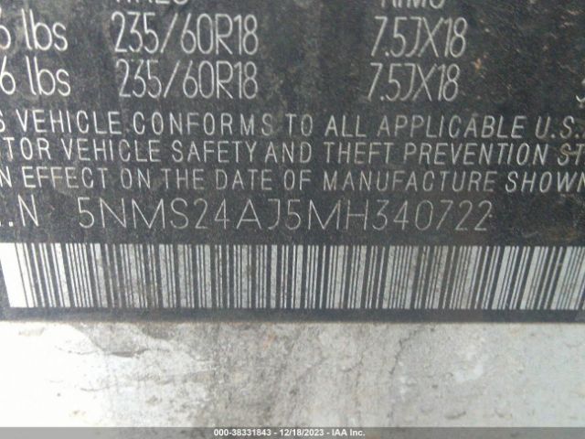 5NMS24AJ5MH340722 Hyundai Santa Fe Sel