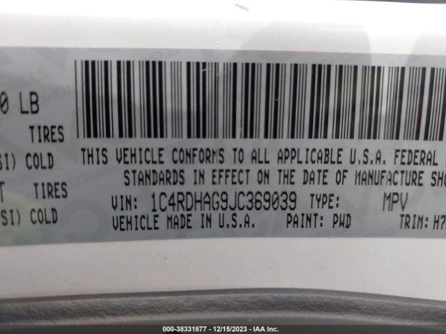1C4RDHAG9JC369039 Dodge Durango Sxt Rwd
