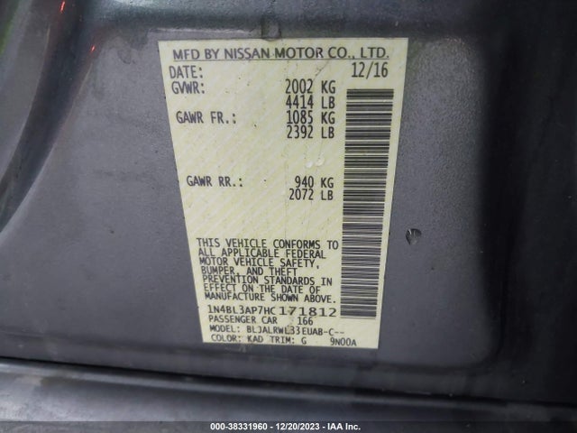 Nissan Altima 3.5 Sl 2017 1N4BL3AP7HC171812 Image 9